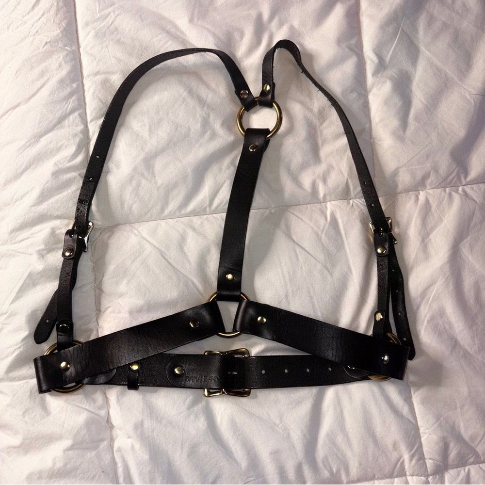 Black Leather Harness with Gold Accents by zana bayne small